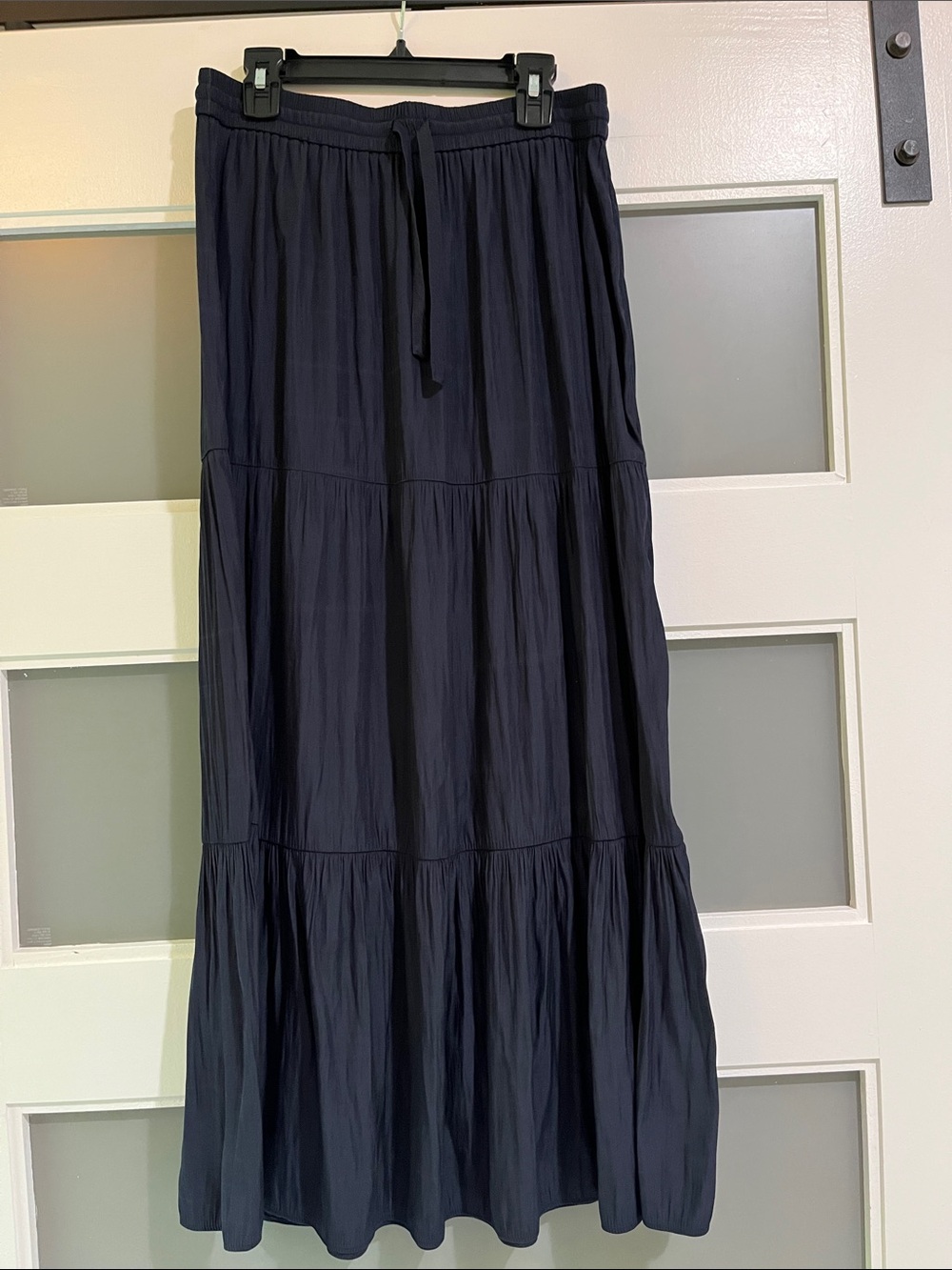 J. Jill Navy Blue lightweight satin Tiered Maxi Skirt